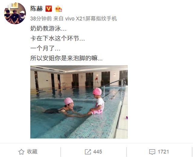 陈赫妈妈教安姐游泳，网友：没想到她是游泳冠军，背景太强