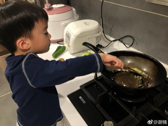 谢楠晒3岁大儿子独立做饭照片惊呆众人，网友：二胎的孩子早当家