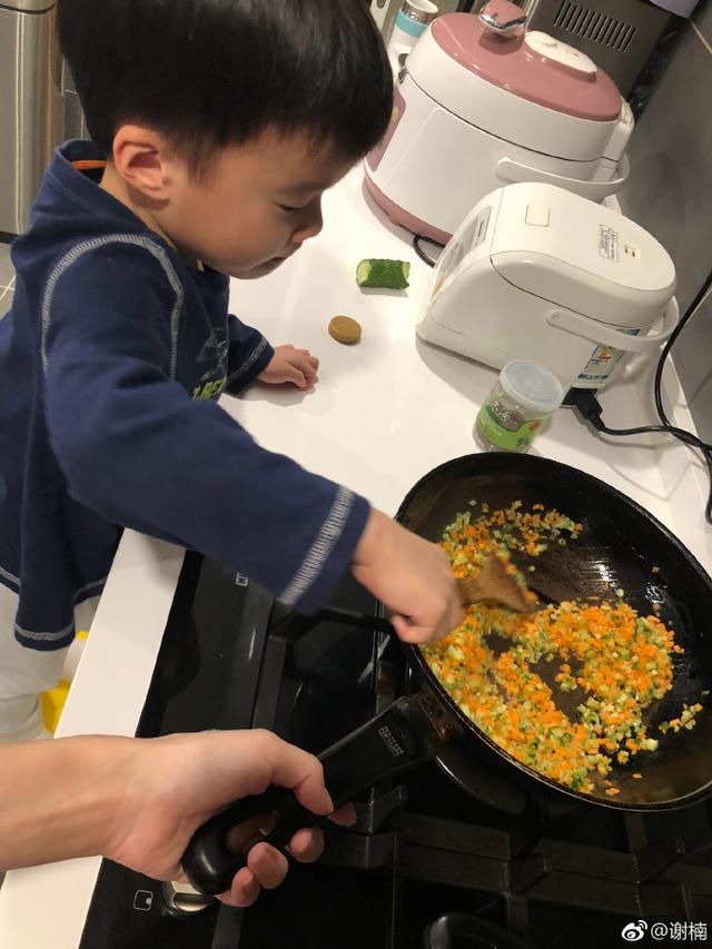 谢楠晒3岁大儿子独立做饭照片惊呆众人，网友：二胎的孩子早当家