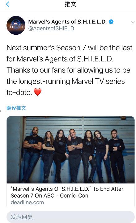 漫威官方宣布《神盾局特工》将迎最终季，一大神剧宣布完结