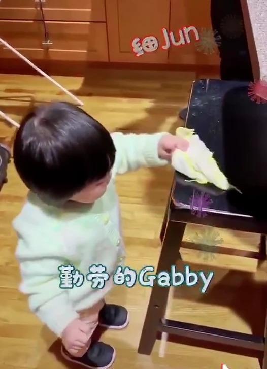 王祖蓝晒1岁女儿做家务，手拿抹布指哪擦哪，动作娴熟网友直夸乖