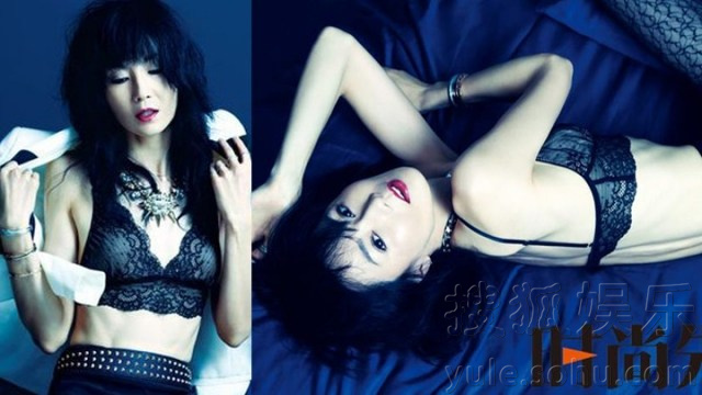 49岁张曼玉着性感蕾丝内衣登杂志 展现骨感美