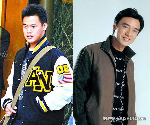 钟镇涛携子吃饭 比25岁儿子显年轻