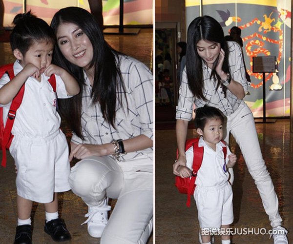 陈慧琳送小儿子开学 “小龙包”武士头萌翻