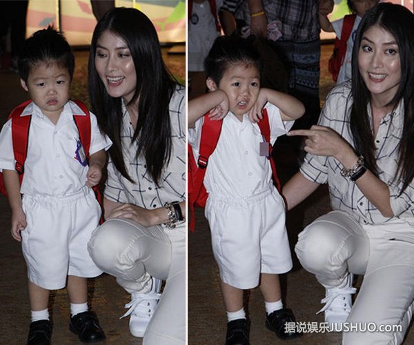 陈慧琳送小儿子开学 “小龙包”武士头萌翻