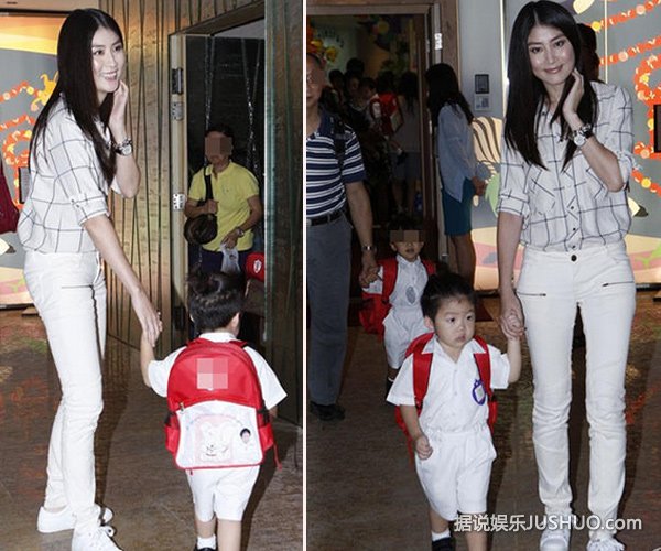 陈慧琳送小儿子开学 “小龙包”武士头萌翻