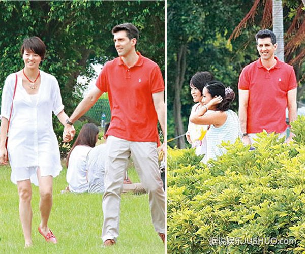 梁咏琪挺大肚遛狗与老公当街热吻