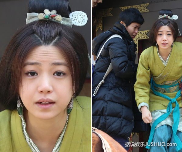 陈妍希着古装拍戏 下马车看见镜头露抬头纹