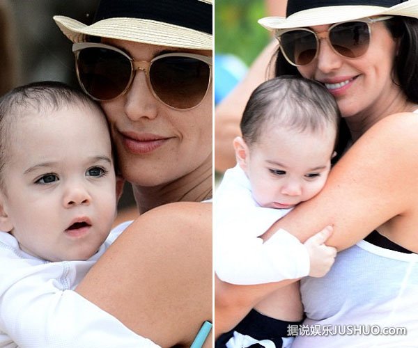 西蒙一家三口度假可爱儿子抢镜