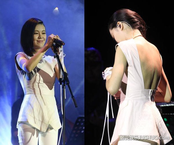 郁可唯自比“温水” 白礼服性感大秀玉背