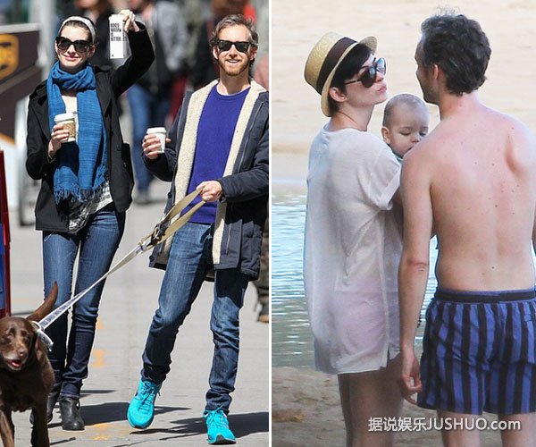 安妮海瑟薇抵沪 老公陪同紧牵手甜蜜说笑