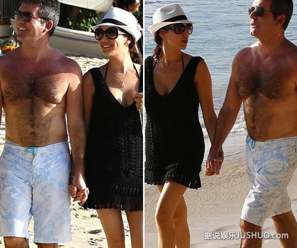 毒舌西蒙与娇妻沙滩秀恩爱 手牵手甜蜜漫步