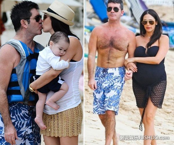 毒舌西蒙与娇妻沙滩秀恩爱 手牵手甜蜜漫步