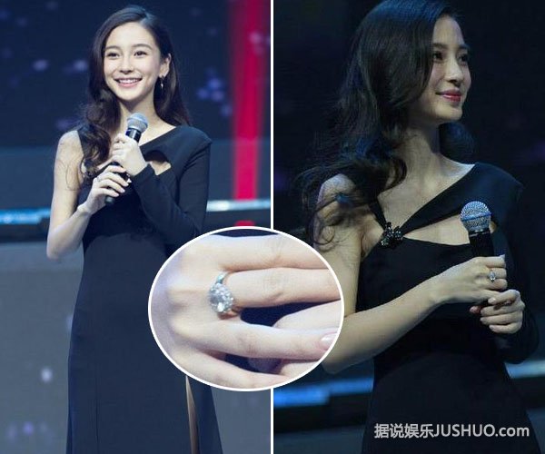 杨颖手戴钻戒疑与黄晓明好事将近