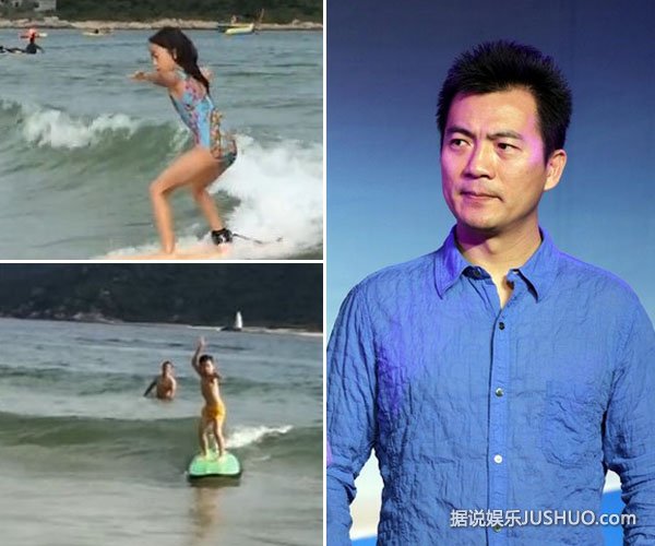 黄健翔一双儿女学冲浪 女儿姿势优美 黄健翔一双儿女学冲浪 女儿姿势优美