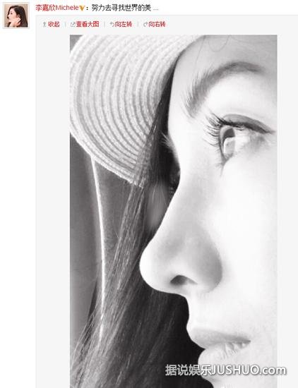  李嘉欣晒完美侧脸图片 称：努力去寻找世界的美