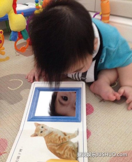 林志颖晒小儿子近照 傻傻看镜中自已不知所措